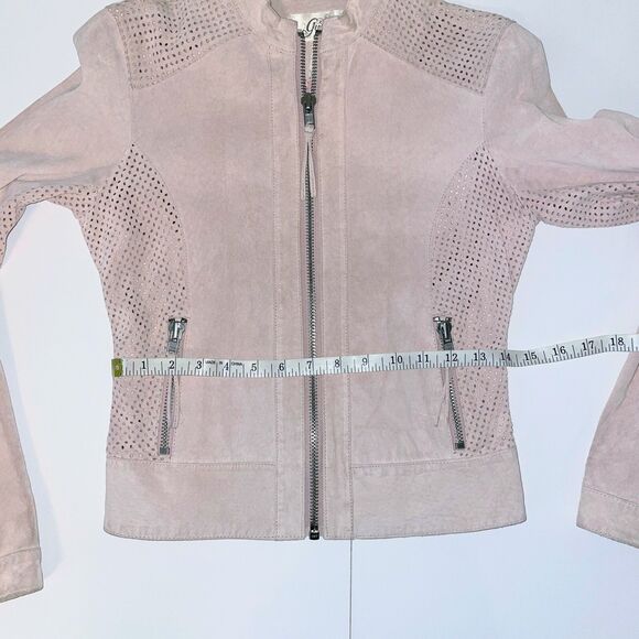 Guess Vintage Pink Suede Zip Up Motocycle Bomber Jacket Perforated Detail Y2K XS - Picture 9 of 14